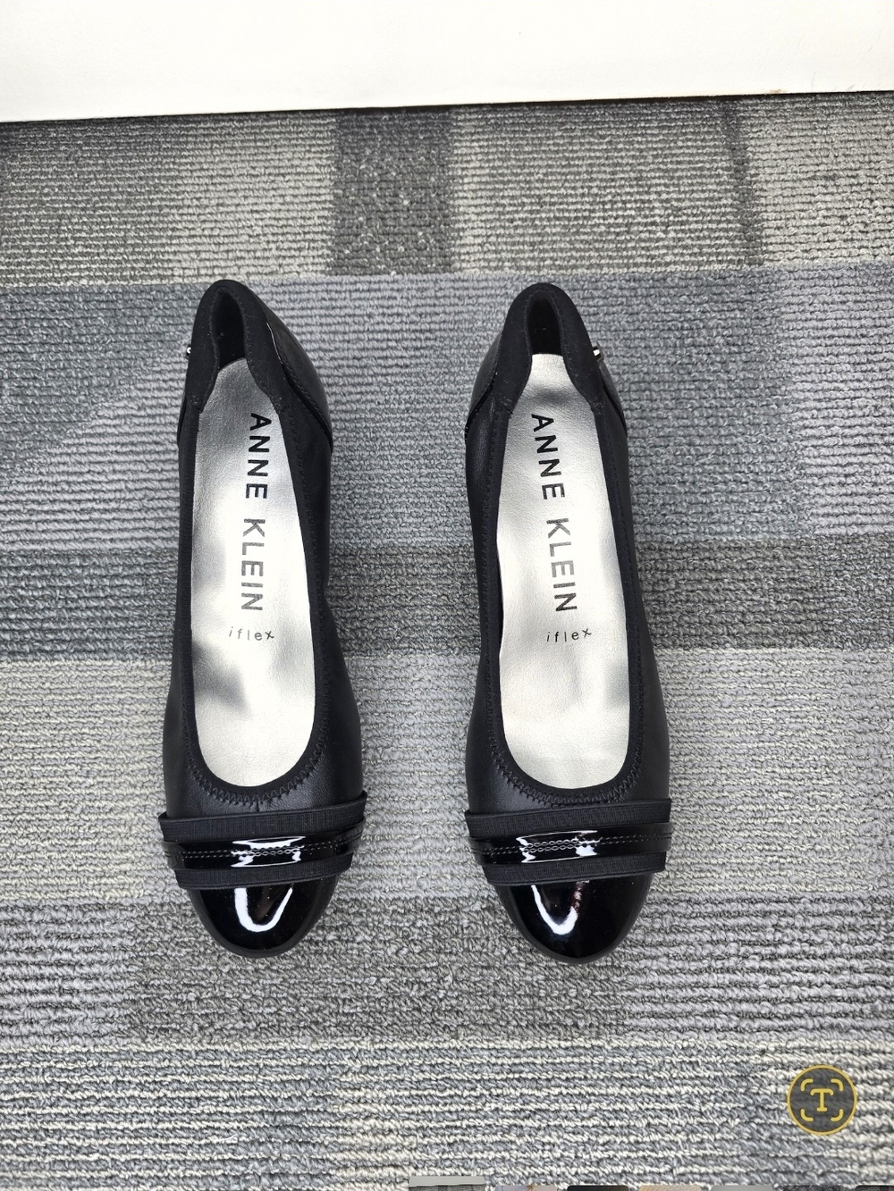 Anne Klein Sport Guardian Black Patent Cap Toe Block Heel Pump NWOT